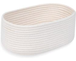 Thijox - Kleine Ronde Wasmand Wit, Handgemaakte Gevlochten Katoenen Opbergmand voor Baby Wickeltafel, Speelgoedmand, Organizer en Geschenkmand