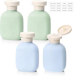 3.4 oz Plastic Kleine Reisshampoo Flessen, 4-Pack Lege Hervulbare Lekvrije Knijpflessen met Draaikoppeling voor Toiletartikelen Conditioner Lotion Crèmes Lichaamswas, Inclusief Etiketten (Groen, Blauw — thumbnail 1