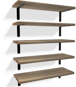 HOUSE Zwevende wandplanken, rustieke houten badkamerplanken, set van 5, boerderijstijl zwevende plank voor wanddecoratie, hangende planken voor slaapkamer, opslag, keuken, woonkamer - bruin — thumbnail 1