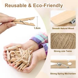 150 mini houten knijpers 3,5 cm met 10 m jute koord - kleine wasknijpers voor foto's, ansichtkaarten en creatieve decoratie ideeën — thumbnail 5