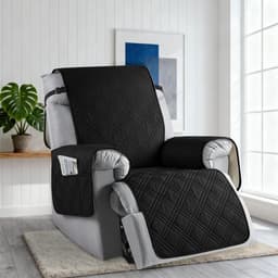 Verstelbare Stoelhoes met Opbergzakken, Rekbare Bescherming voor Relaxfauteuil met Armleuningen, Zwart, Ideaal voor Woonkamer en TV-kamer — thumbnail 1