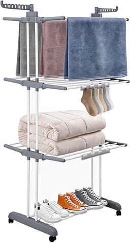 PIPIPOXER- Wasrek Inklapbaar-Droogrek-Staand Droogrek Inklapbaar-Met 3 sokkenclips-Wastoren-Ruimtebesparend Wasrek -75x49x170 CM-Ecologisch Was Drogen- grijsachtig wit — thumbnail 1