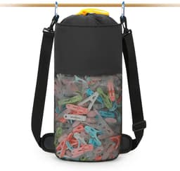 Wasknijperzak, grote ruimte om op te hangen, met haak en schouderriem, voor 500 wasknijpers, draagbare wasknijperzak, sneldrogende tas, zwart, wasknijperzak — thumbnail 1
