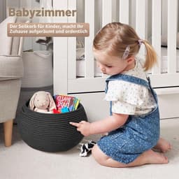 Mandopslag, wasmand, zwart, mand gevlochten mand voor plank, toiletpapieropslag, speelgoed, opbergmand kinderen, 25 x 21 cm, rond, zwart — thumbnail 2