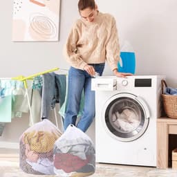 Grote Waszakken met Koordstoppers - Wit Gaas - Beschermt Kleding - Voorkomt Verstrikking - Voor Ondergoed en Kleding — thumbnail 3