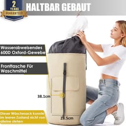 SnelShoppen - Waszak XXL 115 liter, Vuile Was Tas met 2 Gevoerde Schouderbanden, Opvouwbare Opbergzak, Kledingtas voor Reizen, Plunjezak en Rugzak in — thumbnail 3