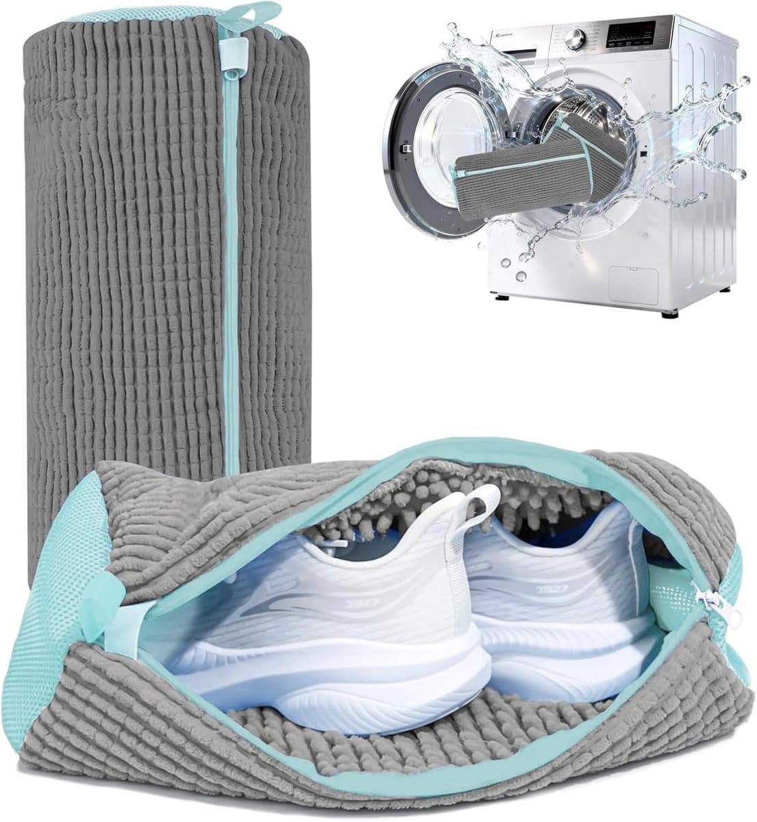 2 stuks schoenwaszakken voor de wasmachine, schoendroger, waszak, herbruikbaar, schoenwaszak voor wasmachine en droger, waszak, schoenen met 360° reinigingswol — afbeelding 1