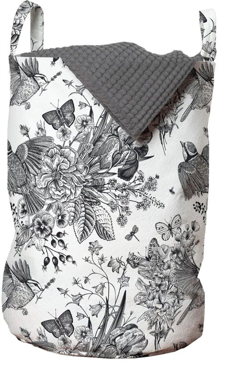 New Bed Bloemen Gedetailleerde gravure Lente Wasmand met Handvatten en Koordsluiting, 33 cm x 48 cm — afbeelding 1