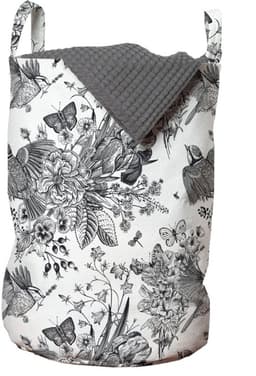 New Bed Bloemen Gedetailleerde gravure Lente Wasmand met Handvatten en Koordsluiting, 33 cm x 48 cm — thumbnail 1