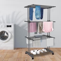 Droogrek - Wasrek Droogtoren - Kleding Drogen - Inklapbaar Ontwerp - 72x50x172 cm - Donkergrijs — thumbnail 3