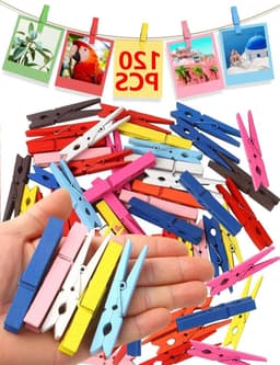 Mini Houten Knijpers - Kleine Klemmen - Foto Decoratie - Natuurlijk Hout - 120 Stuks - Kleurrijk — thumbnail 1