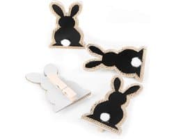 houten knijpers paashaas, 4 stuks: houten knijpers Pasen zwart wit, mini houten wasknijpers decoratie, knijpertjes voor knutselen, paasmand, cadeauverpakking, tafeldecoratie, 8 cm