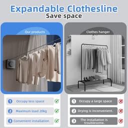 Uittrekbare Waslijn - Drooglijn Muur - Kleding Drogen - Roestvrij Staal - 48 m - Zilver — thumbnail 5