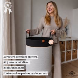 Woning Decor® Wasmand 100L XXL – Katoenen Wasmand – Opbergmand – Wassorteerder –Grijs/Zwart — thumbnail 2