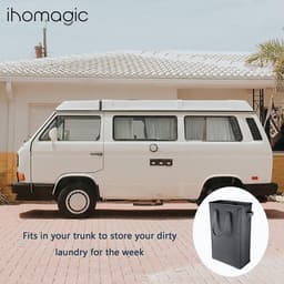 wasmand met handgrepen, inklapbare kledingmand hoge rechthoekige wasmand met ademende gaashoes, opvouwbare wasmand voor badkamer (45 l, donkergrijs) — thumbnail 3