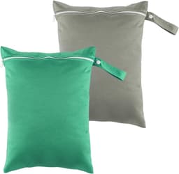 2 stuks natte tas, vuile waszak voor op reis, grote natte tas, reiswaszak, waterdichte zwemtas, tas voor natte zwemkleding 30 * 40cm (grijs/groen) — thumbnail 1