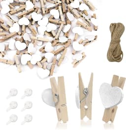 SnelShoppen - Andiker Mini Houten Clips met Jute Touw, 50 Stuks Decoratieve Klemmen voor Foto's, Kaarten, Bruiloften en Feestjes, Natuurlijke Houtkleu — thumbnail 1