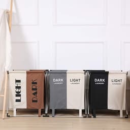 SnelShoppen - 2 Compartiments Wasmand voor Donker & Licht - 60 Liter Vouwbare Wasbasket - Ideaal voor Kleding Sorteren - Badkamer Wassorter met 2 Zakj — thumbnail 1