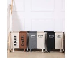 SnelShoppen - 2 Compartiments Wasmand voor Donker & Licht - 60 Liter Vouwbare Wasbasket - Ideaal voor Kleding Sorteren - Badkamer Wassorter met 2 Zakj