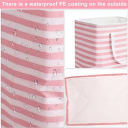 SnelShoppen - Vouwbare Wasmand 75 Liter met Roze Strepen, 2 Ritsen, Handvat, Grote Opbergmand voor Kleding, Speelgoed, Badkamer, Slaapkamer, Studenten — thumbnail 5