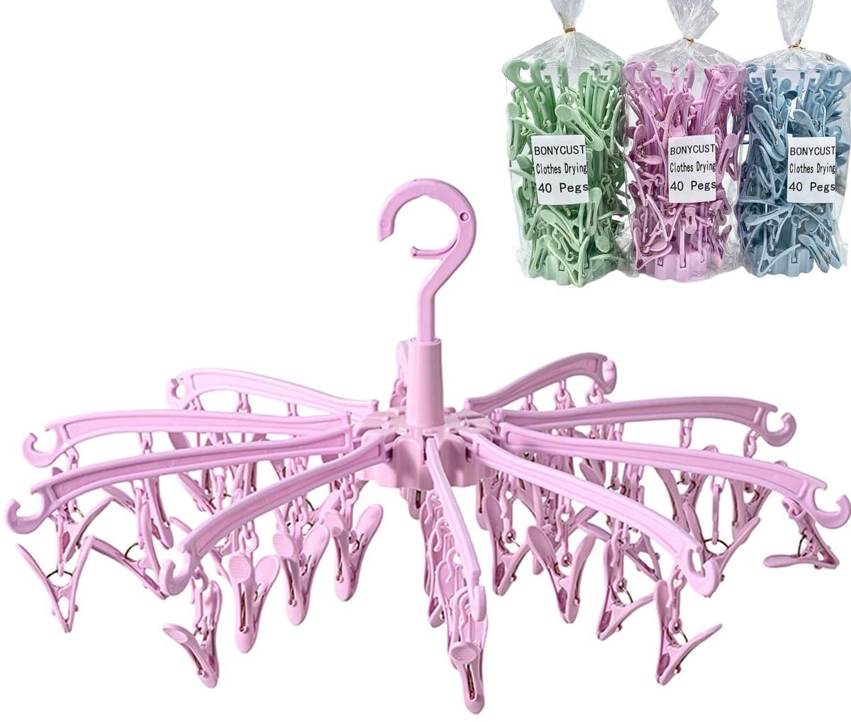 Dailygoods- Droogrek 40 Peg Opvouwbaar - Draaibaar Hanger - Sokdroger - Lingerie/Kleding - Ruimtebesparend - Hoogwaardig PP-plastic - Wasrek — afbeelding 1