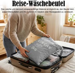 Dailygoods - 2 stuks reiswaszak groot 55 x 45 cm, waterdichte waszak met ritssluiting en handvat, wasbare waszak, groot voor reizen, fitnessstudio, camping, grijs-roze — thumbnail 2