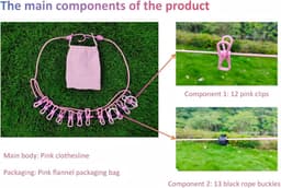 Draagbare Waslijn - Reis Waslijn - Buiten Droge Kleding - Met 12 Clips - 1.8 tot 3 Meter - Roze — thumbnail 3