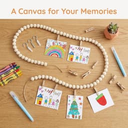 Wanddisplay voor kinderen met 34 houten knijpers, 140 cm, fotoslinger met houten kralen in boho-stijl, voor meerdere - ShopVlot — thumbnail 1