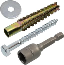 - Set van 15 metalen expansiepluggen met externe vertanding Ø8x60 mm kleur goud + 15 houtdraadbouten Ø6x60 mm gedeeltelijke schroefdraad + 15 brede ringen voor M6-bout + zeskantsleutel SW10 — thumbnail 1