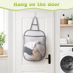 2 stuks wasmand hangend, wasmand klein (wit, grijs) | Opvouwbare wasmand, hangmand, netmand, opslag, inklapbaar, hangende opbergmand voor thuis, hotel, reizen, camping — thumbnail 2