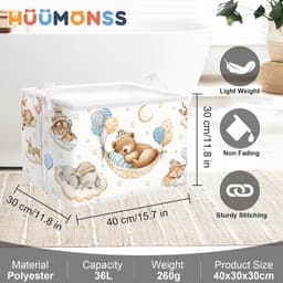 SnelShoppen - Vouwbare Baby Wasmand Dieren Thema - 36L Kinder Opbergmand voor Kleding, Speelgoed en Kamerdecoratie - Geschikt voor Jongens en Meisjes — thumbnail 2