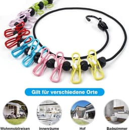 waslijn, 2 stuks, elastische reiswaslijn met 24 wasknijpers, outdoor — thumbnail 2