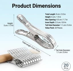 20 stuks handdoekklemmen van roestvrij staal, strandhanddoekklemmen, handdoekklemmen strandligstoel, wasknijpers mand, opening 5 cm, zilver, roestvrij — thumbnail 5