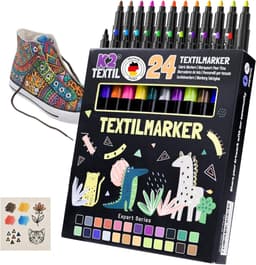 24 textielstiften, wasmachinebestendig, textielmarkers om te beschilderen, textielverf voor textiel en schoenen, stofmarkers, geschikt voor kinderen, verpakking van 24 stuks — thumbnail 1