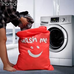 Grote Vouwbare Waszakken van 120 Liter voor Vuile Was, Duurzaam 420D Stof, Ideaal voor Thuis en Reizen, Oranje/Donkerblauw — thumbnail 3