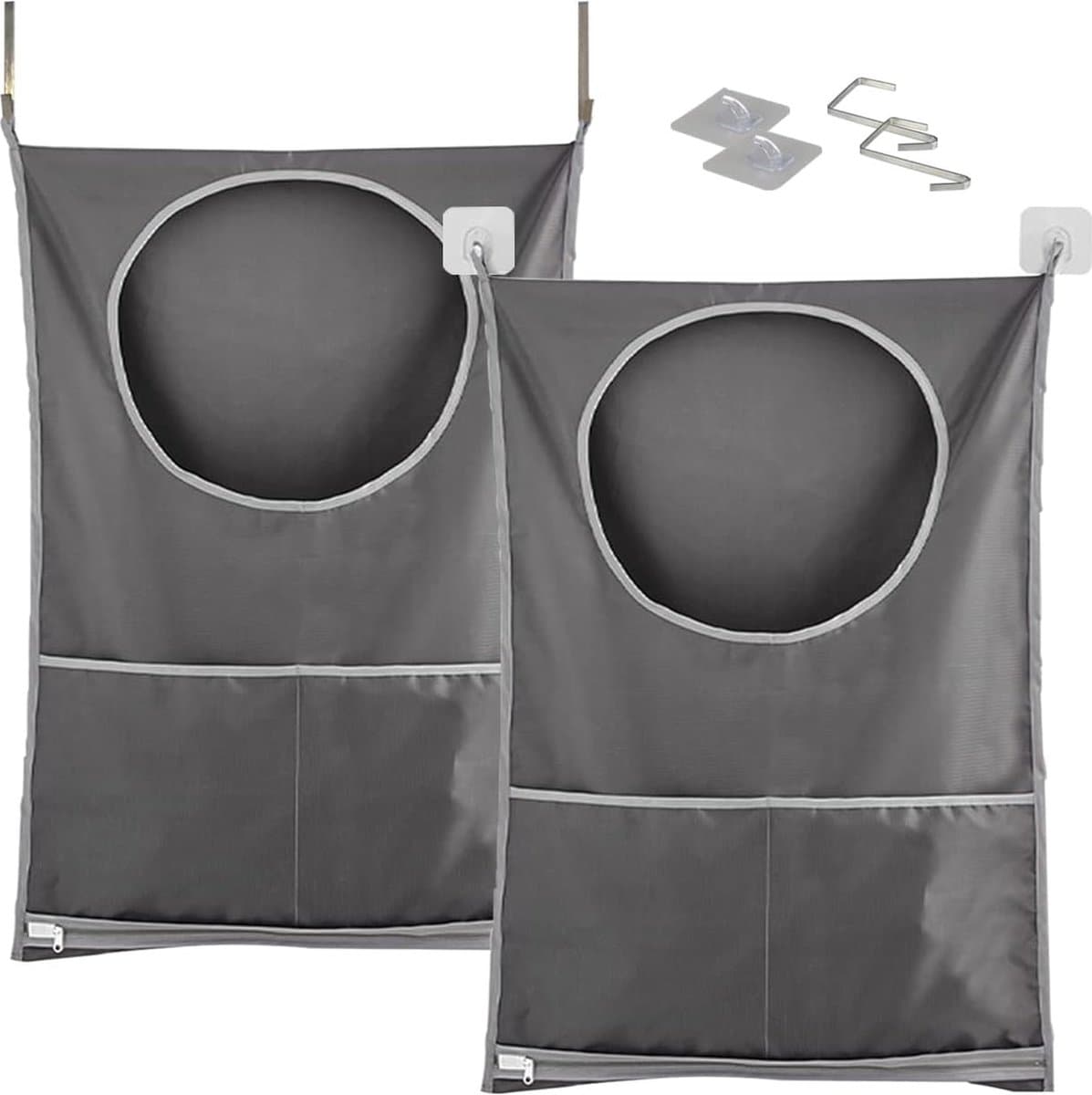 Hangende waszak, waszak, camping, waszak, deur, waszak met 2 extra roestvrijstalen deurhaken, wasmand, wordt in slaapkamerkasten, deuren muren (2 stuks) — afbeelding 1