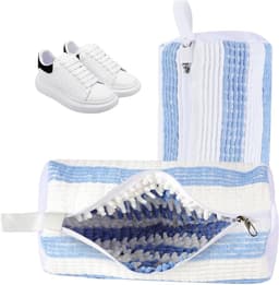 Set van 2 waszakken voor schoenen, herbruikbare en robuuste waszakken, 40 x 20 cm, met rits, ideaal voor schoenbescherming en wasgoedorganisatie, blauw + wit — thumbnail 1