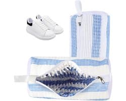 Set van 2 waszakken voor schoenen, herbruikbare en robuuste waszakken, 40 x 20 cm, met rits, ideaal voor schoenbescherming en wasgoedorganisatie, blauw + wit