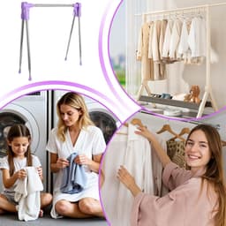 VHV Reishanger - opvouwbare hanger - Droogrek - Inklapbaar Wasrek - Geschikt voor reizen - Inklapbaar Droogrek - Staand Kleding Wasdroogrek - kleding droogrek - Badkamer/Balkon/Binnen/Buiten - Paars — thumbnail 3