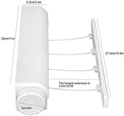 Dailygoods- Droogrek Ruimtebesparend - Intrekbare Waslijn - Uitschuifbaar tot 3,2 m - 4/5 Draad - Voor Binnen/Buiten - Max. 8 kg belastbaar — thumbnail 5