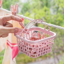 Wasknijpers Mand - 30 Kunststof Wasknijpers - Antislip - Sterke Klemkracht - Kleding Sokken Poppen Foto's - Voorraadmand - Roze — thumbnail 3