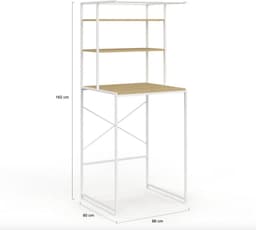 Wasmachine Kast – Opzetrek met Planken en Ophangrail – Wasmachine Rek Metaal & Hout – Wasruimte Opberger – Wasmachine Ombouw – Opbergkast Boven Wasmachine – Wit/Hout — thumbnail 2