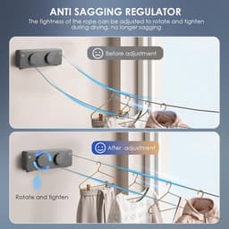 Uittrekbare Waslijn - Wand Waslijn - Kleding Drogen - Dubbel Touw - 2x 42m - Zilverkleurig — thumbnail 3