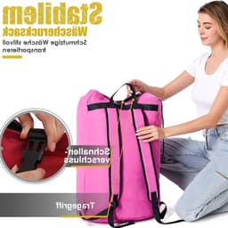 Grote Vuilwaszak XXL 115L met 2 Gevoerde Schouderbanden - Vouwbare Opbergzak voor Kleding, Duffle Bag en Rugzak (Roze) — thumbnail 2
