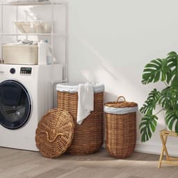 vidaXL - Wasmand - met - deksel - 2 - pcs - Natuurlijk - Bruin - Kubu - Rattan — thumbnail 3