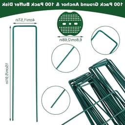 100 Grondankers met 100 Bufferdiscs, 150 x 35 mm, Roestvrij Gegalvaniseerde U-vormige Pinnen voor Tuin, Onkruidbestrijding en Tentbevestiging met Hamer en Handschoenen — thumbnail 5