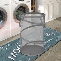 Ulisem - Opvouwbare wasmand - 59 liter pop-up - Met handvatten - Ademend nylon gaas - Ventilerend en geurbestrijdend - Draagbaar en ruimtebesparend - Multifunctioneel voor thuis en reizen - Grijs — thumbnail 2