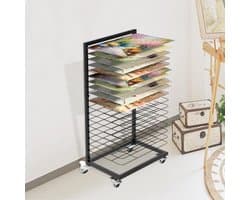 Dailygoods- Fotodroogrek Mobiel met 18 Planken - Vergrendelbare Wielen - Functioneel Design - Opbergoplossing voor Kunstwerken - Afmetingen 42 x 30 x 77 cm - Droogrek