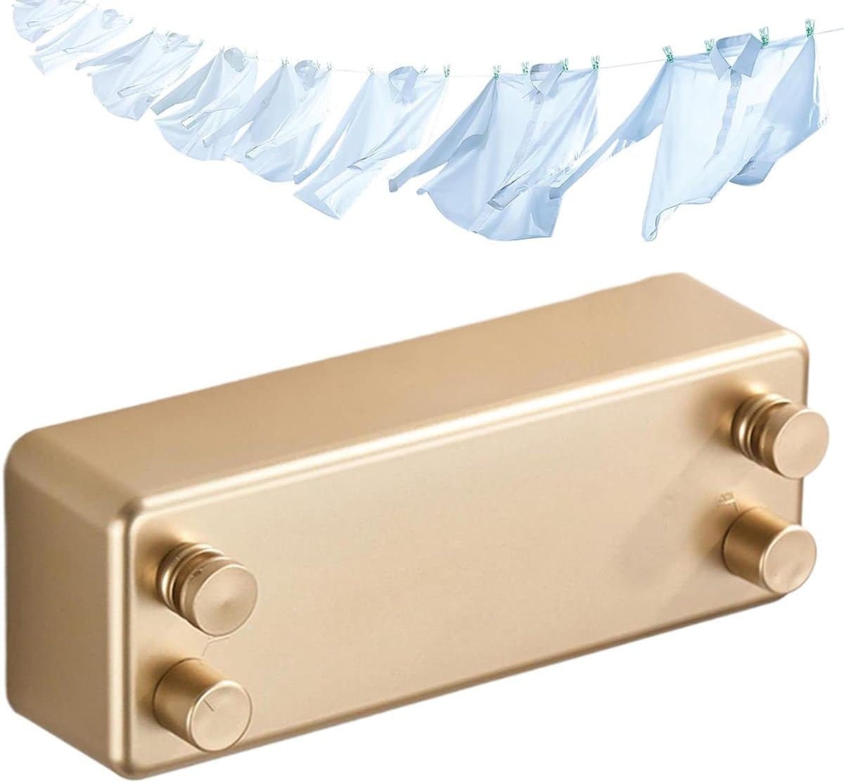 Dubbele Waslijnen - Intrekbaar Droogrek - Was Drogen - Ruimtebesparend Ontwerp - 23 cm - Goud — afbeelding 1