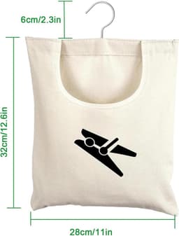 Hanging Hooks Peg Basket voor Kledingknijpers - Herbruikbare en Wasbare Opbergzak voor Binnen en Buiten, 32x28cm (Wit) — thumbnail 5